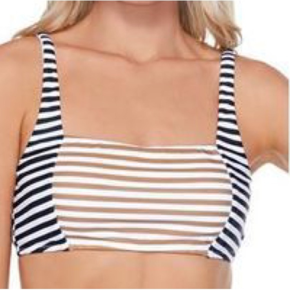 Raisins Small Top Bikini Salt Bra in White Tan and Black Stripe Adjustable NWT